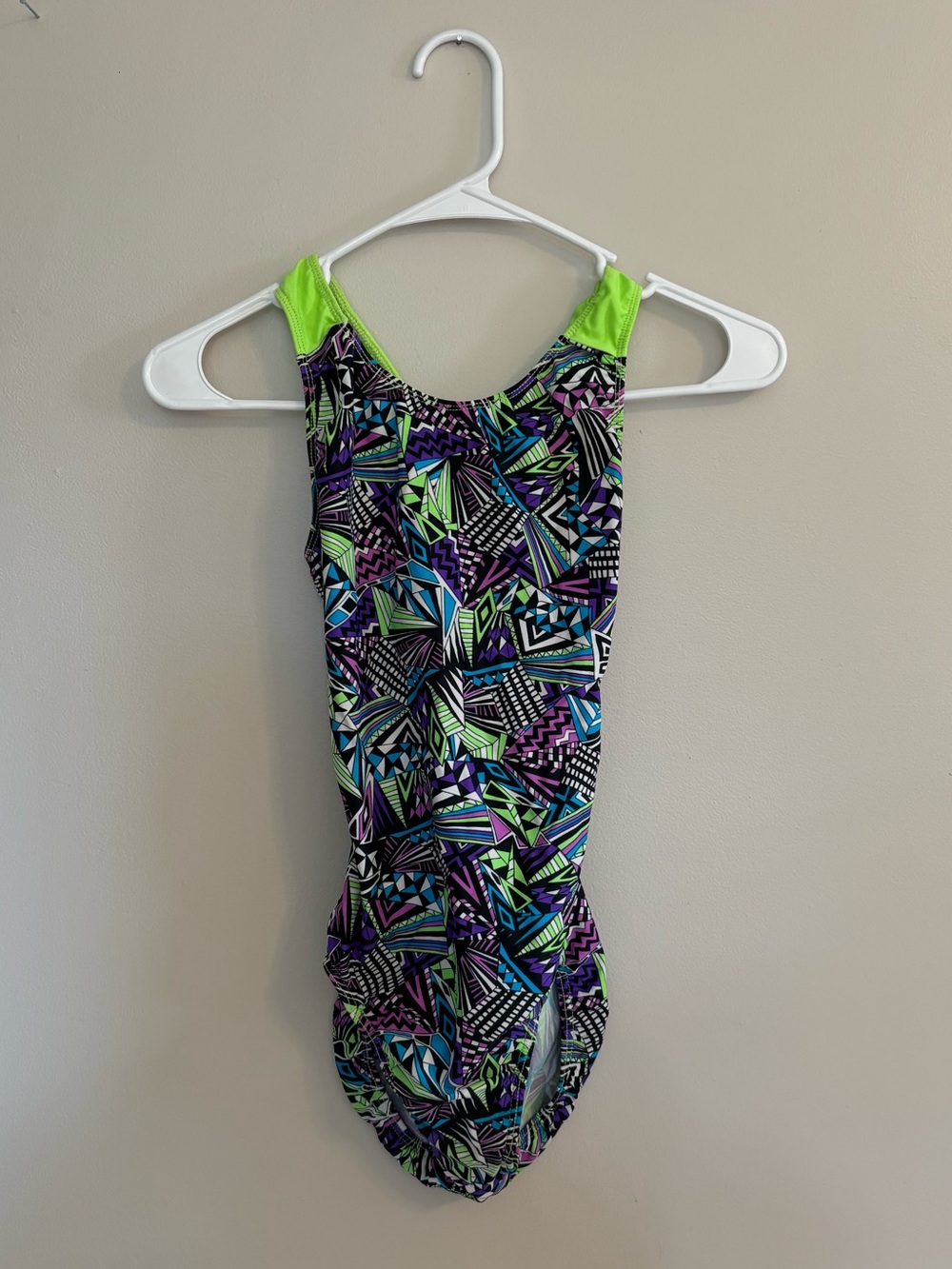 Motionwear Neon Green & Multicolor Geometric Leotard AS
